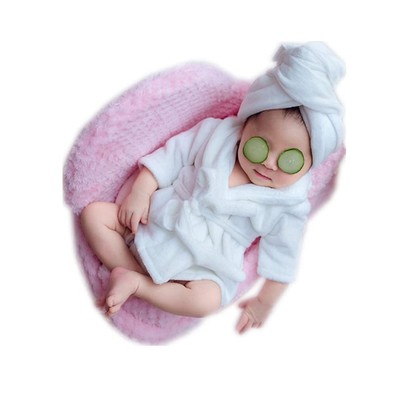 Vemonllas Fashion Cute Newborn Boy Girl Baby Costume Outfits Photography Props Bathrobe Belt Coat Sets (White) - Image 1